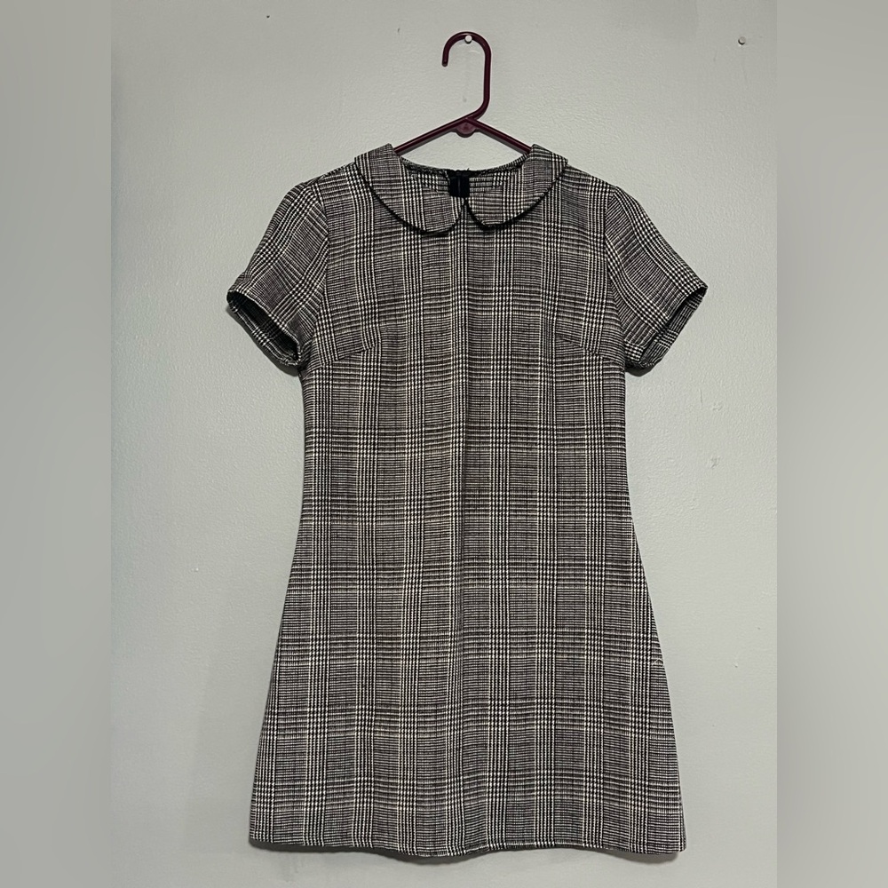 Women’s Classic Short Sleeve Multicolor Plaid Peter Pan Collar Dress Size M